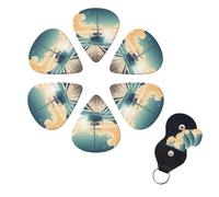 6 Pcs Guitar Picks Boat Seascape Theme Guitar Pick Set Double-sided Personalized Bass Pick Plectrums with Organizer Storage Box Ukulele Picks Ukulele Accessories for Men Women