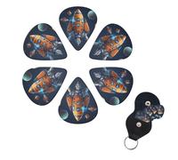 6 Pcs Guitar Picks Cartoon Spaceship Rocket Guitar Pick Set Double-sided Personalized Bass Pick Plectrums with Organizer Storage Box Ukulele Picks Ukulele Accessories for Men Women