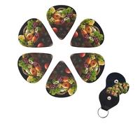 6 Pcs Guitar Picks Colorful Various Vegetables and Fruit Guitar Pick Set Double-sided Personalized Bass Pick Plectrums with Organizer Storage Box Ukulele Picks Ukulele Accessories for Men Women