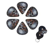 6 Pcs Guitar Picks Cool Skull Graphics Guitar Pick Set Double-sided Personalized Bass Pick Plectrums with Organizer Storage Box Ukulele Picks Ukulele Accessories for Men Women