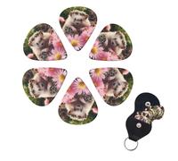 6 Pcs Guitar Picks Cute Hedgehog in Flowers Guitar Pick Set Double-sided Personalized Bass Pick Plectrums with Organizer Storage Box Ukulele Picks Ukulele Accessories for Men Women