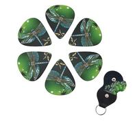6 Pcs Guitar Picks Dragonfly Green Guitar Pick Set Double-sided Personalized Bass Pick Plectrums with Organizer Storage Box Ukulele Picks Ukulele Accessories for Men Women