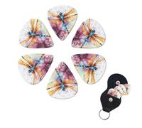 6 Pcs Guitar Picks Dragonfly Watercolor Painting Guitar Pick Set Double-sided Personalized Bass Pick Plectrums with Organizer Storage Box Ukulele Picks Ukulele Accessories for Men Women