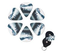 6 Pcs Guitar Picks Foggy Mountains Landscape Guitar Pick Set Double-sided Personalized Bass Pick Plectrums with Organizer Storage Box Ukulele Picks Ukulele Accessories for Men Women