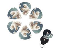 6 Pcs Guitar Picks Funny Polar Bear Playing Snowball Guitar Pick Set Double-sided Personalized Bass Pick Plectrums with Organizer Storage Box Ukulele Picks Ukulele Accessories for Men Women