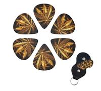 6 Pcs Guitar Picks Golden Cannabis Guitar Pick Set Double-sided Personalized Bass Pick Plectrums with Organizer Storage Box Ukulele Picks Ukulele Accessories for Men Women