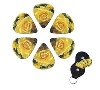 6 Pcs Guitar Picks Graceful Yellow Rose Flower Guitar Pick Set Double-sided Personalized Bass Pick Plectrums with Organizer Storage Box Ukulele Picks Ukulele Accessories for Men Women