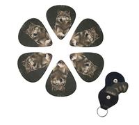 6 Pcs Guitar Picks Gray wolf Guitar Pick Set Double-sided Personalized Bass Pick Plectrums with Organizer Storage Box Ukulele Picks Ukulele Accessories for Men Women