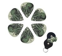 6 Pcs Guitar Picks Green Octopus Guitar Pick Set Double-sided Personalized Bass Pick Plectrums with Organizer Storage Box Ukulele Picks Ukulele Accessories for Men Women