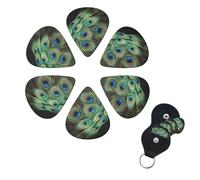 6 Pcs Guitar Picks Green Peacock Feather Guitar Pick Set Double-sided Personalized Bass Pick Plectrums with Organizer Storage Box Ukulele Picks Ukulele Accessories for Men Women