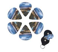 6 Pcs Guitar Picks Hawaii Skyline Diamond Head Volcano Guitar Pick Set Double-sided Personalized Bass Pick Plectrums with Organizer Storage Box Ukulele Picks Ukulele Accessories for Men Women