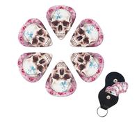 6 Pcs Guitar Picks Human Skull Flowers Guitar Pick Set Double-sided Personalized Bass Pick Plectrums with Organizer Storage Box Ukulele Picks Ukulele Accessories for Men Women