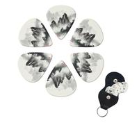 6 Pcs Guitar Picks Ink Painting Style Mountain Guitar Pick Set Double-sided Personalized Bass Pick Plectrums with Organizer Storage Box Ukulele Picks Ukulele Accessories for Men Women