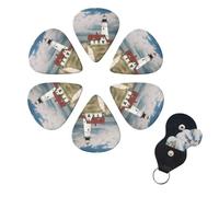 6 Pcs Guitar Picks Lighthouse Backdrop Guitar Pick Set Double-sided Personalized Bass Pick Plectrums with Organizer Storage Box Ukulele Picks Ukulele Accessories for Men Women