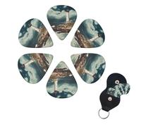 6 Pcs Guitar Picks Lighthouse Seaside Guitar Pick Set Double-sided Personalized Bass Pick Plectrums with Organizer Storage Box Ukulele Picks Ukulele Accessories for Men Women