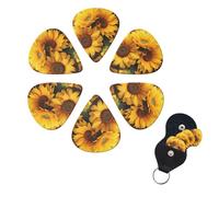 6 Pcs Guitar Picks Many Sunflowers Guitar Pick Set Double-sided Personalized Bass Pick Plectrums with Organizer Storage Box Ukulele Picks Ukulele Accessories for Men Women