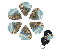 6 Pcs Guitar Picks Mediterranean Summer Guitar Pick Set Double-sided Personalized Bass Pick Plectrums with Organizer Storage Box Ukulele Picks Ukulele Accessories for Men Women