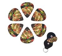 6 Pcs Guitar Picks Mexican Food Guitar Pick Set Double-sided Personalized Bass Pick Plectrums with Organizer Storage Box Ukulele Picks Ukulele Accessories for Men Women