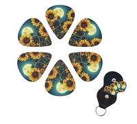 6 Pcs Guitar Picks Moonlight Sunflower Pattern Guitar Pick Set Double-sided Personalized Bass Pick Plectrums with Organizer Storage Box Ukulele Picks Ukulele Accessories for Men Women