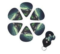 6 Pcs Guitar Picks Northern Aurora Night Guitar Pick Set Double-sided Personalized Bass Pick Plectrums with Organizer Storage Box Ukulele Picks Ukulele Accessories for Men Women