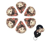 6 Pcs Guitar Picks Opossum and Roses Guitar Pick Set Double-sided Personalized Bass Pick Plectrums with Organizer Storage Box Ukulele Picks Ukulele Accessories for Men Women