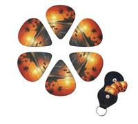 6 Pcs Guitar Picks Palm Tree Sun Landscape Guitar Pick Set Double-sided Personalized Bass Pick Plectrums with Organizer Storage Box Ukulele Picks Ukulele Accessories for Men Women