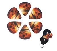 6 Pcs Guitar Picks Palm Tree Sunset Guitar Pick Set Double-sided Personalized Bass Pick Plectrums with Organizer Storage Box Ukulele Picks Ukulele Accessories for Men Women