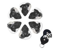 6 PCS Guitar Picks Plectrums with Bag Cute Black Pug Dog Bass Picks Thin Medium Heavy Guitar Plectrums for Acoustic Electric Guitars Bass Ukulele Guitar Lovers Gift