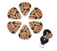 6 PCS Guitar Picks Plectrums with Bag Fun Food Hot Dogs Bass Picks Thin Medium Heavy Guitar Plectrums for Acoustic Electric Guitars Bass Ukulele Guitar Lovers Gift