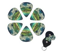 6 PCS Guitar Picks Plectrums with Bag Green Tropical Island Bass Picks Thin Medium Heavy Guitar Plectrums for Acoustic Electric Guitars Bass Ukulele Guitar Lovers Gift
