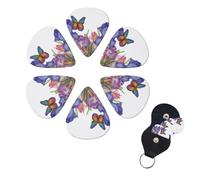 6 PCS Guitar Picks Plectrums with Bag Iris Flower Butterfly Bass Picks Thin Medium Heavy Guitar Plectrums for Acoustic Electric Guitars Bass Ukulele Guitar Lovers Gift