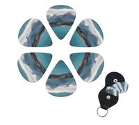 6 PCS Guitar Picks Plectrums with Bag Islands and Mountain Bass Picks Thin Medium Heavy Guitar Plectrums for Acoustic Electric Guitars Bass Ukulele Guitar Lovers Gift