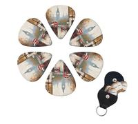 6 PCS Guitar Picks Plectrums with Bag London Impression Bass Picks Thin Medium Heavy Guitar Plectrums for Acoustic Electric Guitars Bass Ukulele Guitar Lovers Gift