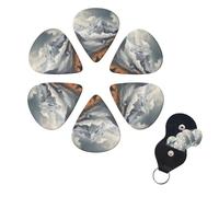 6 PCS Guitar Picks Plectrums with Bag Mountain top clouds Bass Picks Thin Medium Heavy Guitar Plectrums for Acoustic Electric Guitars Bass Ukulele Guitar Lovers Gift