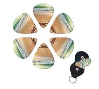 6 PCS Guitar Picks Plectrums with Bag Ocean Beach Theme Bass Picks Thin Medium Heavy Guitar Plectrums for Acoustic Electric Guitars Bass Ukulele Guitar Lovers Gift