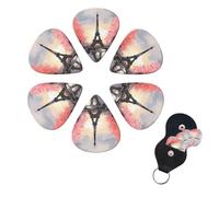 6 PCS Guitar Picks Plectrums with Bag Oil Painting Paris Eiffel Tower Bass Picks Thin Medium Heavy Guitar Plectrums for Acoustic Electric Guitars Bass Ukulele Guitar Lovers Gift