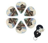 6 PCS Guitar Picks Plectrums with Bag Old Fishing Village Bass Picks Thin Medium Heavy Guitar Plectrums for Acoustic Electric Guitars Bass Ukulele Guitar Lovers Gift