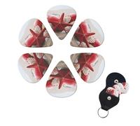 6 PCS Guitar Picks Plectrums with Bag Red Starfish Seashells Bass Picks Thin Medium Heavy Guitar Plectrums for Acoustic Electric Guitars Bass Ukulele Guitar Lovers Gift