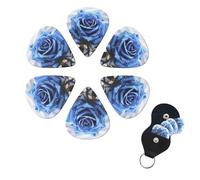 6 PCS Guitar Picks Plectrums with Bag Romantic Blue Rose Bass Picks Thin Medium Heavy Guitar Plectrums for Acoustic Electric Guitars Bass Ukulele Guitar Lovers Gift