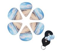 6 PCS Guitar Picks Plectrums with Bag Romantic White Sand Landscape Bass Picks Thin Medium Heavy Guitar Plectrums for Acoustic Electric Guitars Bass Ukulele Guitar Lovers Gift