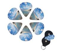6 PCS Guitar Picks Plectrums with Bag Sea Island Sky Clouds Bass Picks Thin Medium Heavy Guitar Plectrums for Acoustic Electric Guitars Bass Ukulele Guitar Lovers Gift