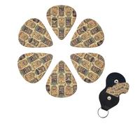 6 PCS Guitar Picks Plectrums with Bag Vintage Aloha Tiki Pattern Bass Picks Thin Medium Heavy Guitar Plectrums for Acoustic Electric Guitars Bass Ukulele Guitar Lovers Gift