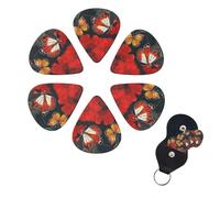 6 Pcs Guitar Picks Red Flowers and Butterflies Guitar Pick Set Double-sided Personalized Bass Pick Plectrums with Organizer Storage Box Ukulele Picks Ukulele Accessories for Men Women