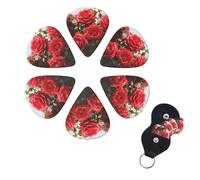 6 Pcs Guitar Picks Red Roses Bush in The Garden Guitar Pick Set Double-sided Personalized Bass Pick Plectrums with Organizer Storage Box Ukulele Picks Ukulele Accessories for Men Women