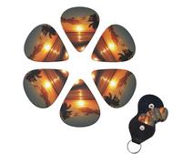 6 Pcs Guitar Picks Sunset Sea Tropical Palm Tree Scenery Guitar Pick Set Double-sided Personalized Bass Pick Plectrums with Organizer Storage Box Ukulele Picks Ukulele Accessories for Men Women