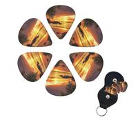 6 Pcs Guitar Picks Tropical Beach Coastal Sunset Guitar Pick Set Double-sided Personalized Bass Pick Plectrums with Organizer Storage Box Ukulele Picks Ukulele Accessories for Men Women