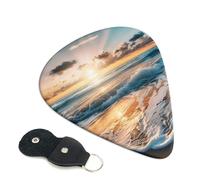6 Pcs Guitar Picks with Beach Sunset Ocean Waves Print, Guitar Picks for Acoustic Guitar, Bass Guitar | 0.46mm