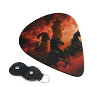 6 Pcs Guitar Picks with Black Horses Red Glowing Clouds Print, Guitar Picks for Acoustic Guitar, Bass Guitar | 0.96mm