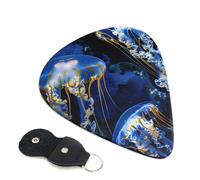 6 Pcs Guitar Picks with Blue and Gold Jellyfish Print, Guitar Accessories Guitar Picks for Acoustic Guitar, Electric Guitar, Bass Guitar | 0.71mm