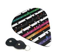 6 Pcs Guitar Picks with Glitter Rainbow Polka Dot Stripe Black and White 3 Print, Guitar Accessories Guitar Picks for Acoustic Guitar, Electric Guitar, Bass Guitar | 0.96mm